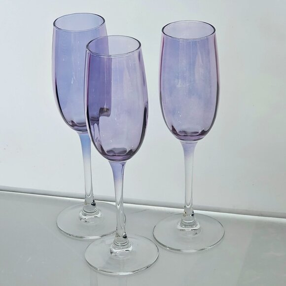 Cristal d'Arques Other - 3 Monaco Optic Plum Champagne Flute 8.25" glasses Cristal d'Arques France romant